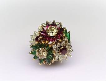 Rubies Emeralds Diamonds Flower Ring