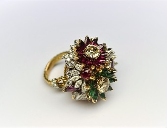 Rubies Emeralds Diamonds Flower Ring