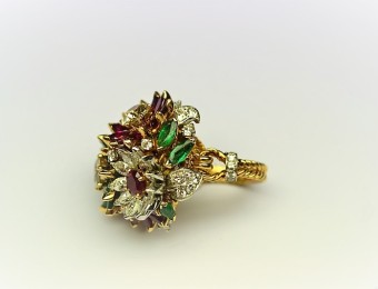 Rubies Emeralds Diamonds Flower Ring
